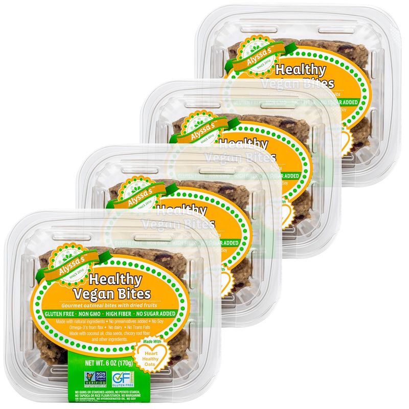 Alyssas Vegan Oatmeal Bites ? Gluten Free Cookies, Healthy Snacks from the Bakery ? Dairy Free, Sugar Free, Low Carb, Keto Protein Snacks ? Gluten Free Snacks for Kids ? 8 Cookies per box, 4 Pack
