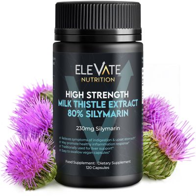 ELEVATE NUTRITION Milk Thistle - 288 mg, 80 Silymarin Extract - 120 Vegan Capsules - Dietary Health Supplement May Support Liver Wellness &amp; Digestive Comfort