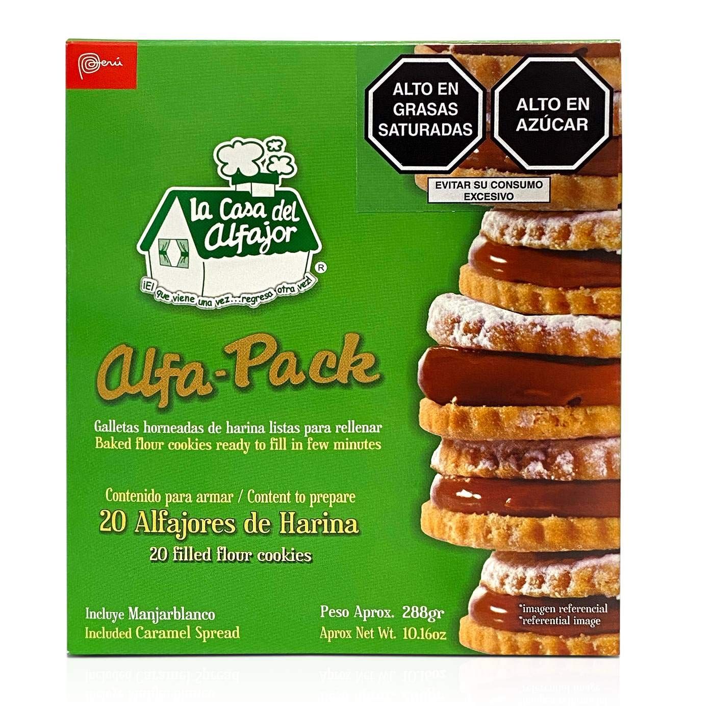 Caja de 20 Alfajores de Harina Peruanos La Casa del Alfajor Listos para rellenar 20 Peruvian Baked Flour Cookies Ready to fill
