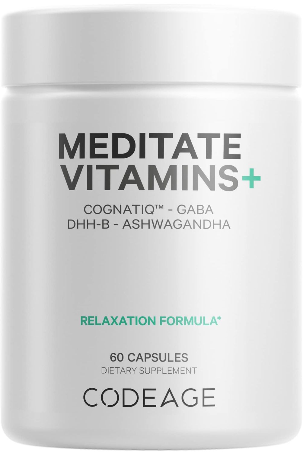 Codeage Meditate Vitamins Supplement - CognatiQ, DHH-B, GABA, Ashwagandha, Organic Mushrooms, Blueberries - BDNF Brain Pills and Neuroprotein - Vegan, Non-GMO, Gluten-Free - 60 Capsules