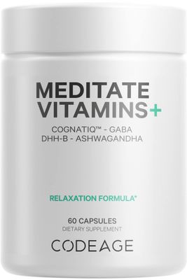 Codeage Meditate Vitamins Supplement - CognatiQ, DHH-B, GABA, Ashwagandha, Organic Mushrooms, Blueberries - BDNF Brain Pills and Neuroprotein - Vegan, Non-GMO, Gluten-Free - 60 Capsules