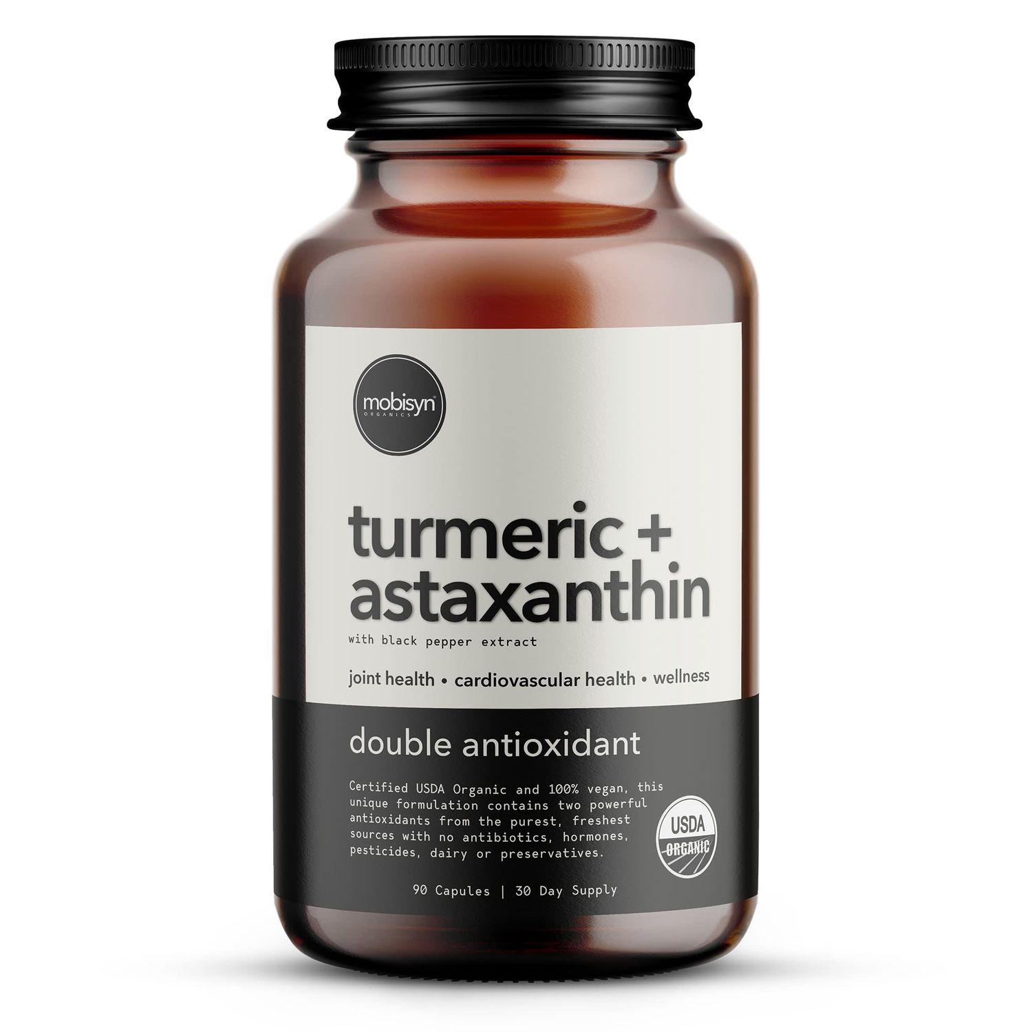 Organic Astaxanthin Plus Turmeric, Bioperine Black Pepper, Eye, Heart, Skin, Joint, Back &amp; Knee, Vegan, Gluten-Free, Astaxanthin 12mg, Turmeric Curcumin Supplement 1500mg, 30-Days
