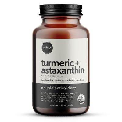 Organic Astaxanthin Plus Turmeric, Bioperine Black Pepper, Eye, Heart, Skin, Joint, Back &amp; Knee, Vegan, Gluten-Free, Astaxanthin 12mg, Turmeric Curcumin Supplement 1500mg, 30-Days