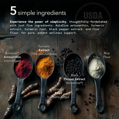 Organic Astaxanthin Plus Turmeric, Bioperine Black Pepper, Eye, Heart, Skin, Joint, Back & Knee, Vegan, Gluten-Free, Astaxanthin 12mg, Turmeric Curcumin Supplement 1500mg, 30-Days