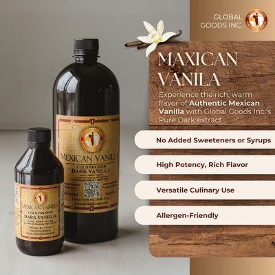 Pure Dark Mexican Vanilla Extract - 1L 33.81 fl oz Gluten-Free, Bold Flavor for Baking, Cakes, Cookies, Desserts &amp; Beverages