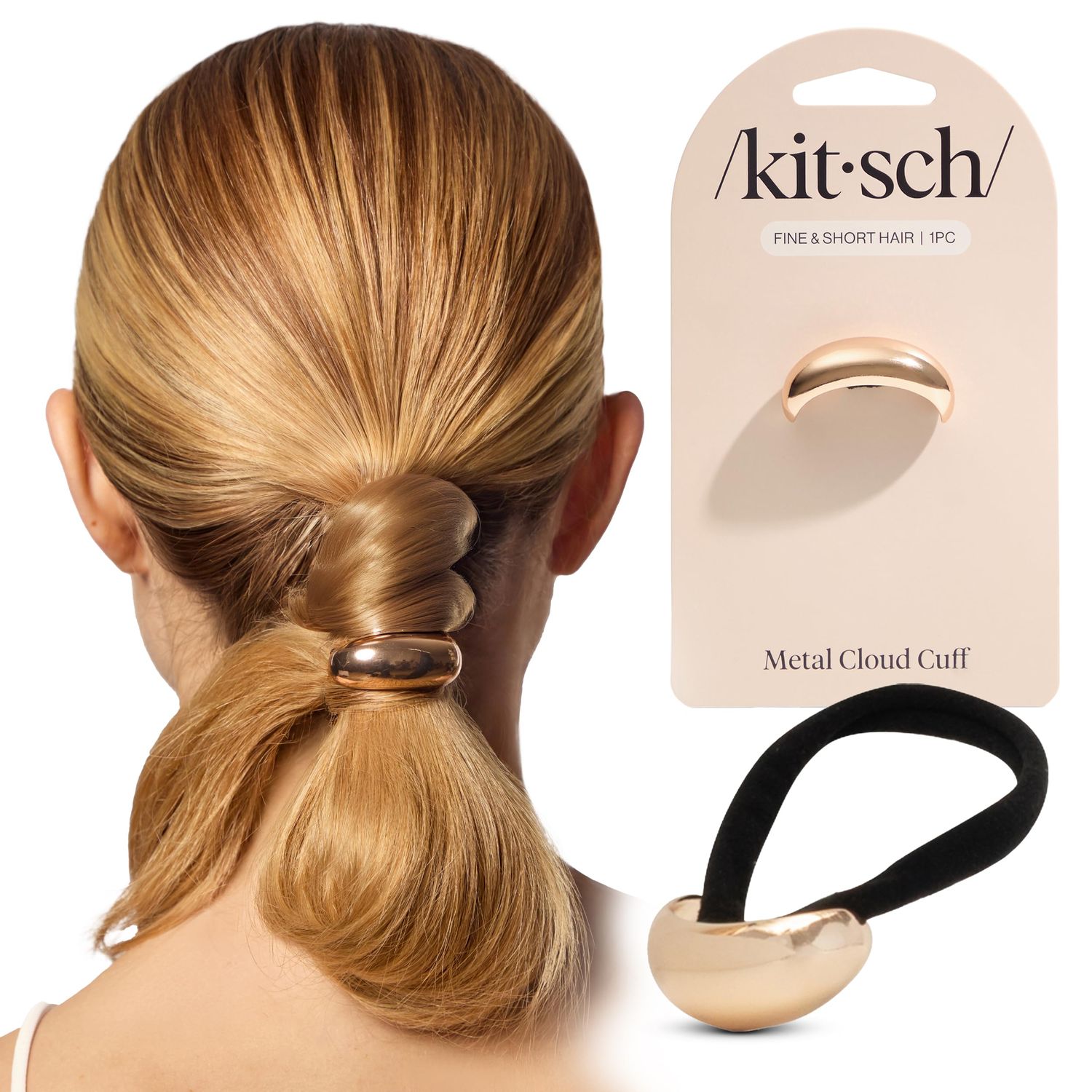 Kitsch Gold Hair Cuffs - Metal Ponytail Cuff for Women - Durable, Elegant Holder for Ponytails, Braids &amp; Updos - Gold Hair Accessory - Small, 1pc
