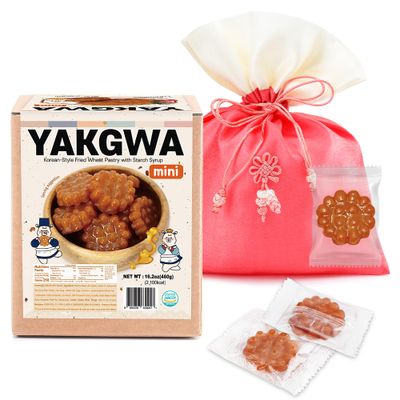 KINIKORA Mini Yakgwa 16.2oz, 460g - Korean Traditional Rice Syrup-Glazed Fried Dough Individual Cookies