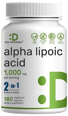 Alpha Lipoic Acid 1,000mg, 180 Veggie Capsules - 5050 R-ALA &amp; S-ALA for Max Bioavailability - Antioxidant Supplement - Energy &amp; Nervous System Support - Non-GMO