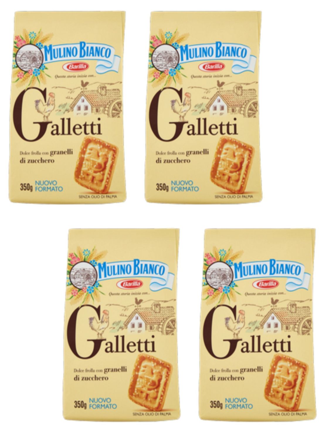 Mulino Bianco: Galletti shortbread with sugar granules - 12.3 Oz 350g Pack of 4 Italian Import
