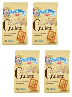 Mulino Bianco: Galletti shortbread with sugar granules - 12.3 Oz 350g Pack of 4 Italian Import