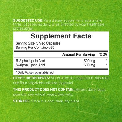 Alpha Lipoic Acid 1,000mg, 180 Veggie Capsules - 5050 R-ALA & S-ALA for Max Bioavailability - Antioxidant Supplement - Energy & Nervous System Support - Non-GMO