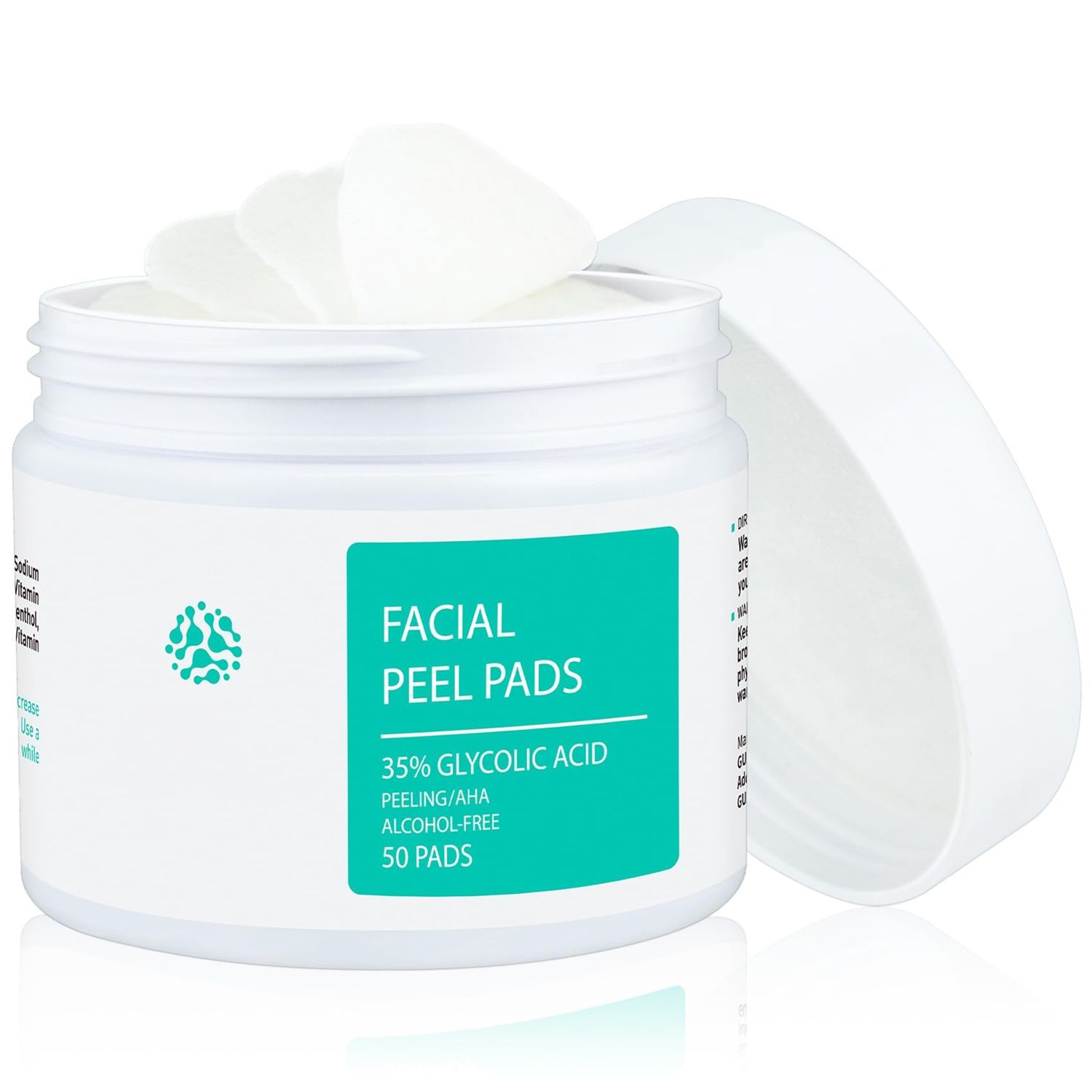 Glycolic Acid Pads - Exfoliating Pads for Face with Vitamins B5, C &amp; E, Green Tea - Chemical Peel for Face at Home - Peel Pads for Acne, Fine Lines and Wrinkles - 50 Pads