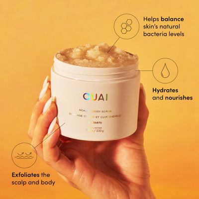 OUAI Scalp & Body Scrub, St. Barts - Exfoliating Body Scrub with Sugar & Coconut Oil Blend for Smooth, Moisturized Skin - Gentle Scalp Exfoliator for Removing Product Build Up 8.8 Oz