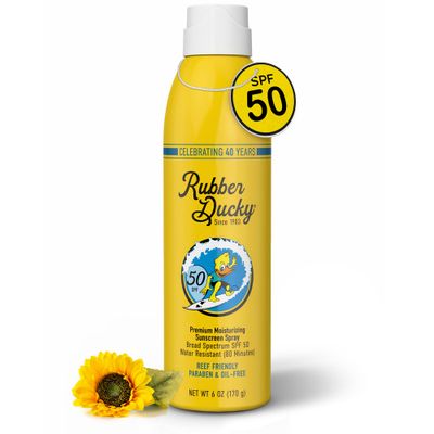 Rubber Ducky - Moisturizing Sunscreen Spray SPF 50, Easy To Apply, No White Residue, Reef Safe, Sun Protection, Water Resistant, Vegan, Broad Spectrum Sunscreen for Face and Body - Beach Scent 6 Oz