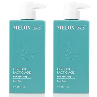 Medix 5.5 Glycolic Acid Lactic Acid Exfoliating Body Wash Gel KP Bump Eraser AHA Exfoliant Skin Care Body Cleanser Keratosis Pilaris &amp; Acne Anti Aging AHA Foaming Body &amp; Face Wash, 2-Pack