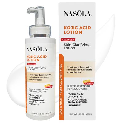 Nasola Kojic Acid Lotion Natural Skin Clarifying for Face &amp; Body with Vitamin C, Niacinamide, Shea Butter, Licorice &amp; Green Tea for Complexion Revitalization, Women &amp; Men