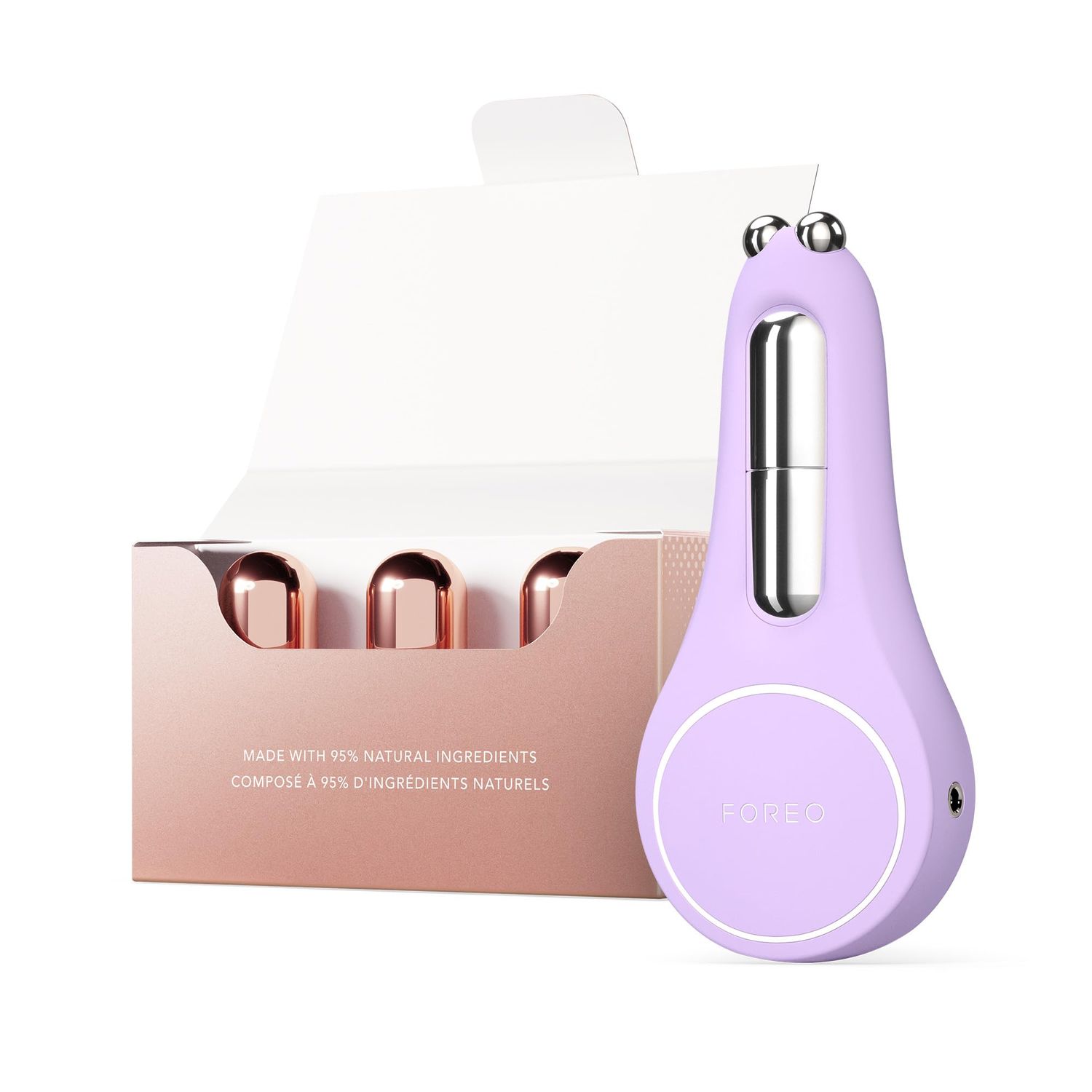 FOREO BEAR 2 Eyes &amp; Lips Bundle - Microcurrent Smoothing Device SUPERCHARGED Eye &amp; Lip Contour Booster Serum 3x0.1 oz - Under Eye Care &amp; Facial Massager - Lavender