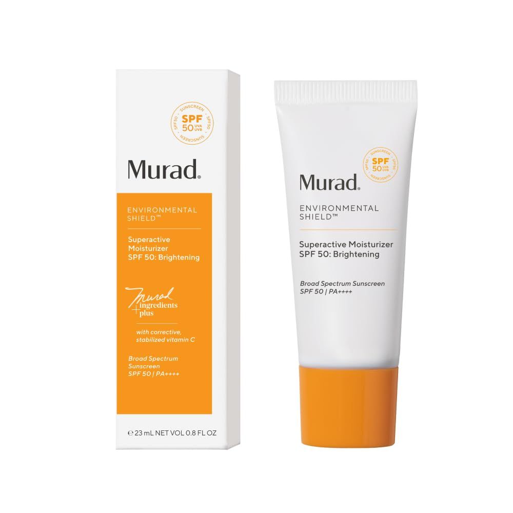 Murad Superactive Brightening Moisturizer SPF 50 Travel - Vitamin C Packed Hydrating Ulta Sheer Facial Sunscreen WLipid-boosting Technology for Preventative Aging Protection from UVAUVB 0.8 Fl Oz