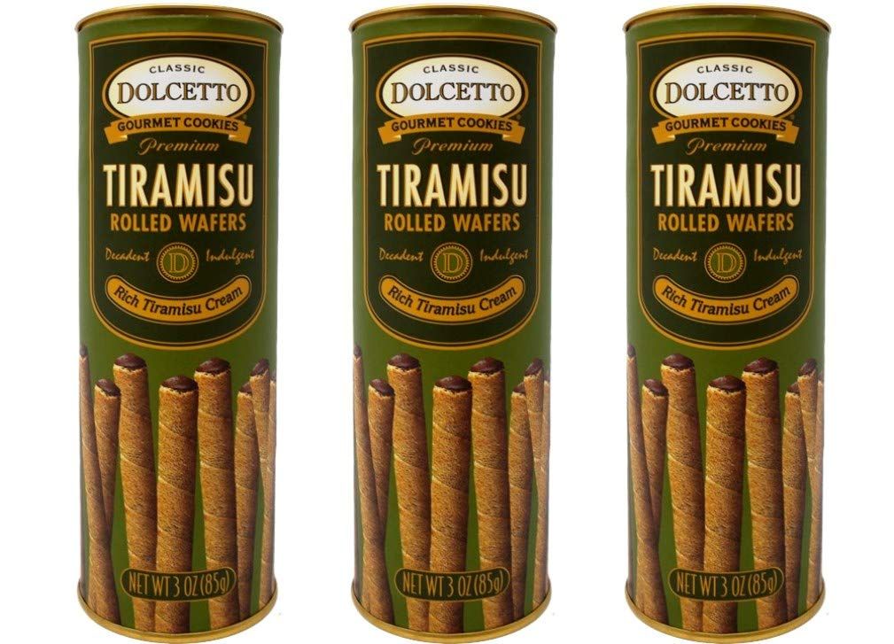 Dolcetto Premium Cream Filled Rolled Wafers Gourmet Tiramisu Cookies - Pack of 3 3 Ounces
