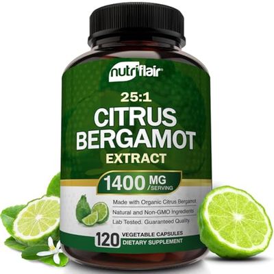 NutriFlair Organic Citrus Bergamot 1400mg, 120 Capsules - 25:1 Citrus Bergamia - Essential Oil and Citrus Bioflavonoids - Natural Heart Health Supplements for Women and Men - Non-GMO Pills