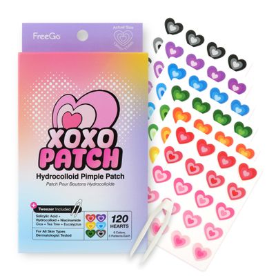 FreeGo XOXO Hydrocolloid Pimple Patch, 120 Counts Cute Colorful Heart Shape Salicylic Acid, Niacinamide, CICA, Tea Tree, Eucalyptus Absorb, Heal Pimple and Protect Skin