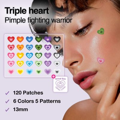 FreeGo XOXO Hydrocolloid Pimple Patch, 120 Counts Cute Colorful Heart Shape Salicylic Acid, Niacinamide, CICA, Tea Tree, Eucalyptus Absorb, Heal Pimple and Protect Skin