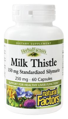 Natural Factors HerbalFactors, Milk Thistle 250 mg, Promotes Healthy Liver Function with Dandelion and Turmeric, 60 Capsules