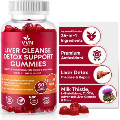 VVNaturals Sugar-Free 26-in-1 Liver Cleanse Detox &amp; Repair Fatty Liver Formula Gummies; 3000mg Blend of Glutathione, Silymarin Milk Thistle, Choline, TUDCA Liver Detox Gummies - 60 Vegan Ct