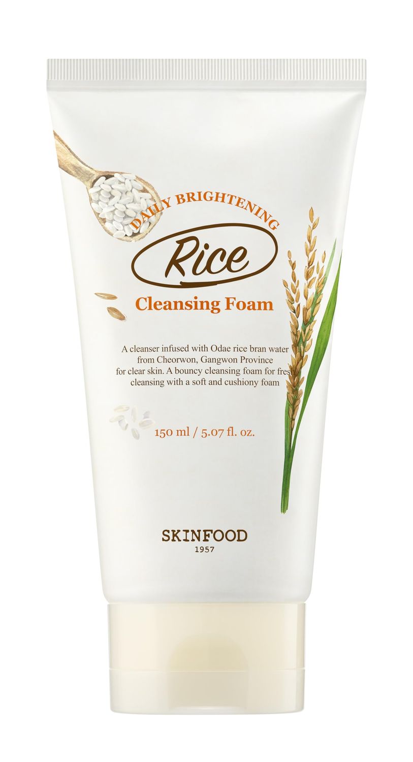 SKINFOOD Rice Daily Cleansing Foam 150ml - Delicate, Fine, and Smooth Brightening Cleansing with Fermented White Rice Ingredients - Firming Bubble Facial Foam Cleanser - For Men and Women 5.07 fl. oz.