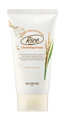 SKINFOOD Rice Daily Cleansing Foam 150ml - Delicate, Fine, and Smooth Brightening Cleansing with Fermented White Rice Ingredients - Firming Bubble Facial Foam Cleanser - For Men and Women 5.07 fl. oz.