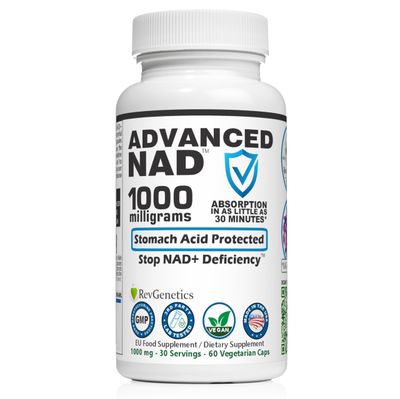 REVGENETICS NAD Supplement NAD-1000 60 Capsules - Dietary Supplement for Healthy Aging and Vitality - Better Than Regular NR and NMN, As Product Uses Stomach Acid Protected Capsules &amp; Absorbed Faster