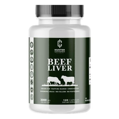 Hunter Gatherer Supplements Grass Fed Desiccated Beef Liver Capsules 120 Count 3,000 mg per Serving 30 Servings