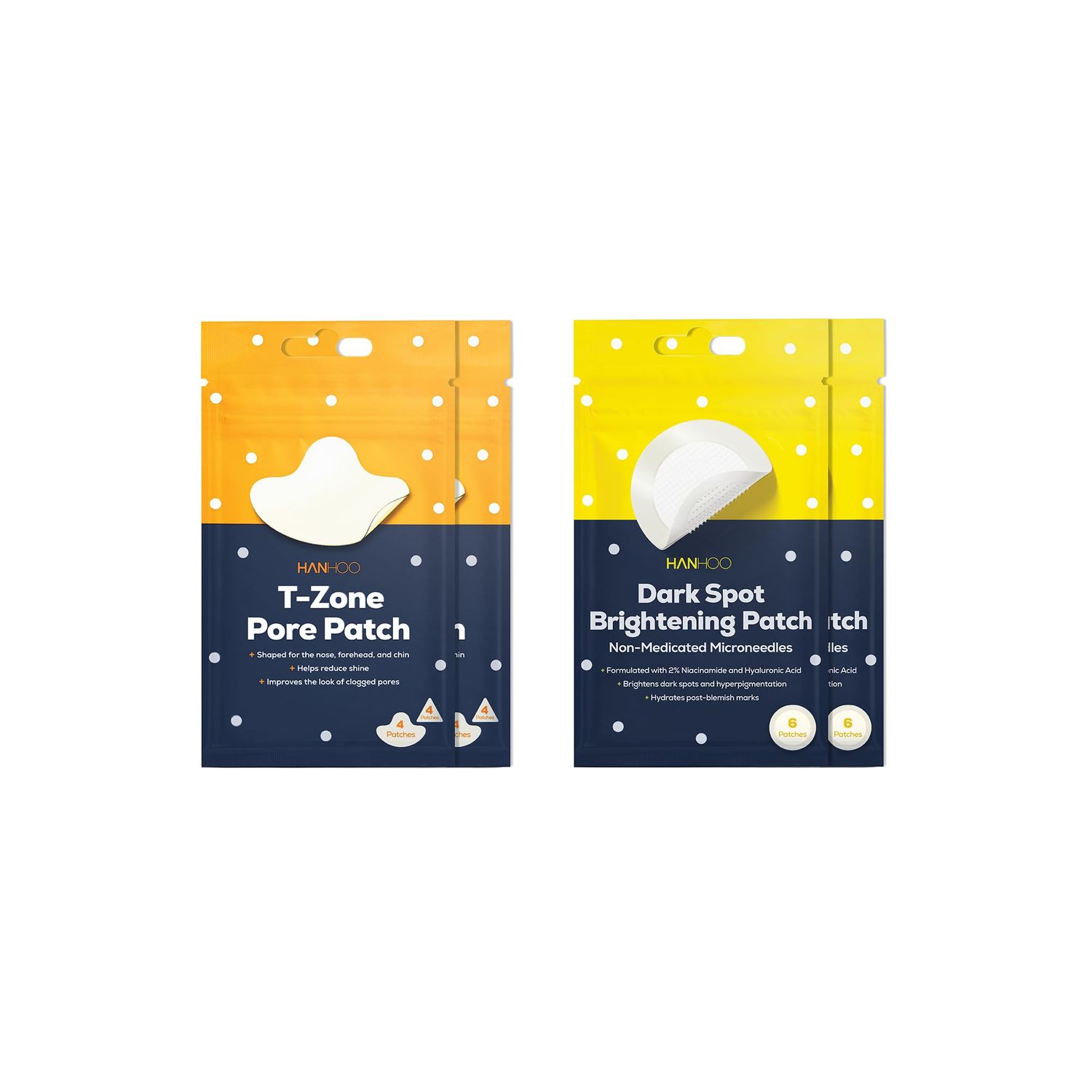 Hanhoo Dark Spot Brightening Patch and T-Zone Pore Patch Bundle, 28 Total Patches, with Niacinamide and Hyaluronic Acid, Hydrocolloid Patches for Clogged Pores, Microneedle Patches for Dark Spots