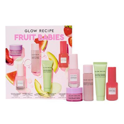Glow Recipe - Fruit Babies Bestsellers Kit - Mini Travel Size Beauty Essentials - Avocado Foam Cleanser, Niacinamide Dew Drops Serum, Pore-Tight Toner, Salicylic Serum, Hyaluronic Acid Cream 5 Count