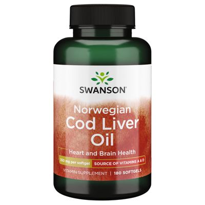 Swanson Cod Liver Oil - Wellness Supplement Promoting Bone, Skin Health, Vision Support &amp; Immune System Function wHigh Absorption Vitamin A - 180 Softgels, 350mg Each