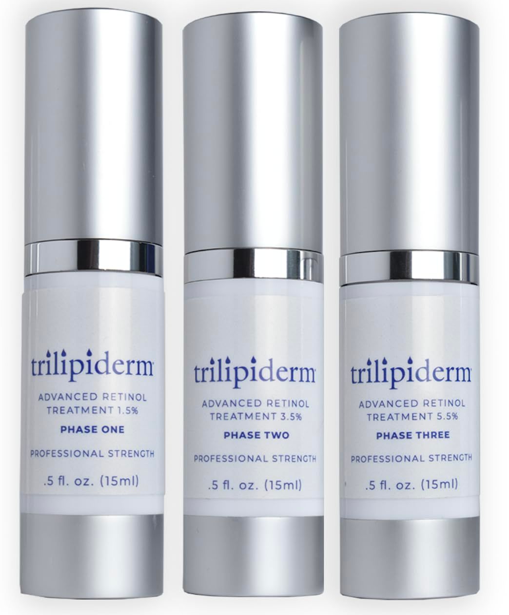 Trilipiderm Advanced Retinol Serum for Anti-Aging - 3 Phases 1.5, 3.5, 5.5 - 5oz Each