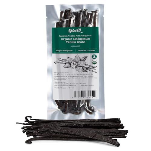 SPICEEL Organic Madagascar Vanilla Beans Grade A Vanilla Pods for Making Extract, Whole Vanilla Beans for Baking, Gluten Free, Non-GMO, Kosher, 25 Counts