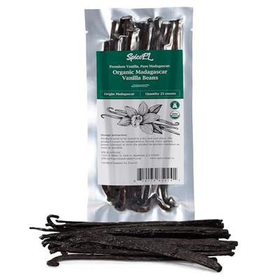 SPICEEL Organic Madagascar Vanilla Beans Grade A Vanilla Pods for Making Extract, Whole Vanilla Beans for Baking, Gluten Free, Non-GMO, Kosher, 25 Counts