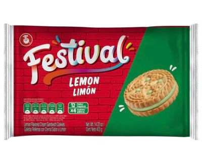 Festival Lemon Cookies Cream Lemon Sandwich Cookies Natural Dyes &amp; Low Sodium High Cream Content 14.22 Oz