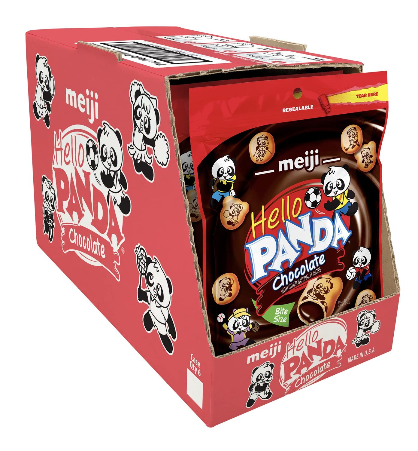 Meiji Hello Panda Cookies, Chocolate Creme Filled, Resealable Package - 7 oz, Pack of 6 - Bite Sized Cookies with Fun Panda Sports