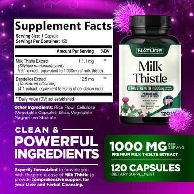 Milk Thistle 1000mg - Liver Detox Supplement with Silymarin Extract &amp; Dandelion Root - Gentle Herbal Liver Cleanse for Men &amp; Women - Liver Health Support - Non-GMO - 120 Veggie Capsules
