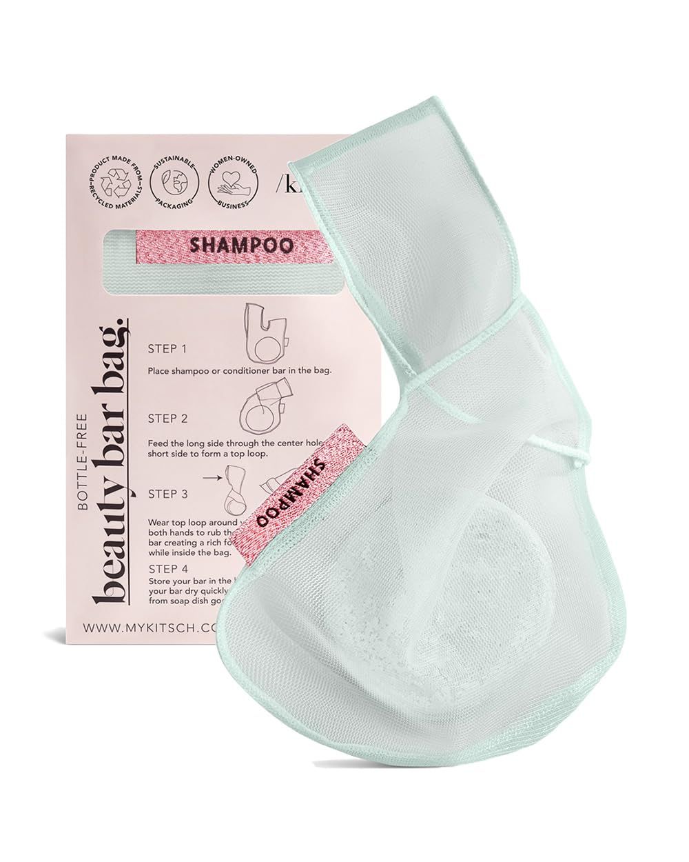 Kitsch Bar Soap Saver Bag - Soap Dish and Soap Holder for Shampoo Bar, Conditioner &amp; Body Wash - Recycled Mesh Beauty Bar Soap Pouch, Eco-Friendly, Patented Bag - Mint