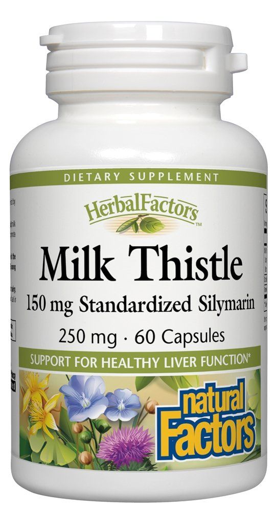 Natural Factors HerbalFactors, Milk Thistle 250 mg, Promotes Healthy Liver Function with Dandelion and Turmeric, 60 Capsules