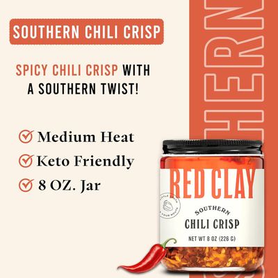 Red Clay Chili Crisp - Crunchy Garlic Chili Oil Spicy Chili Crisp Gluten Free Chili Crisp 8oz Paleo Friendly Crisp Shallot Chili Crisp Crunchy Chili Oil Fresno Chili Flakes