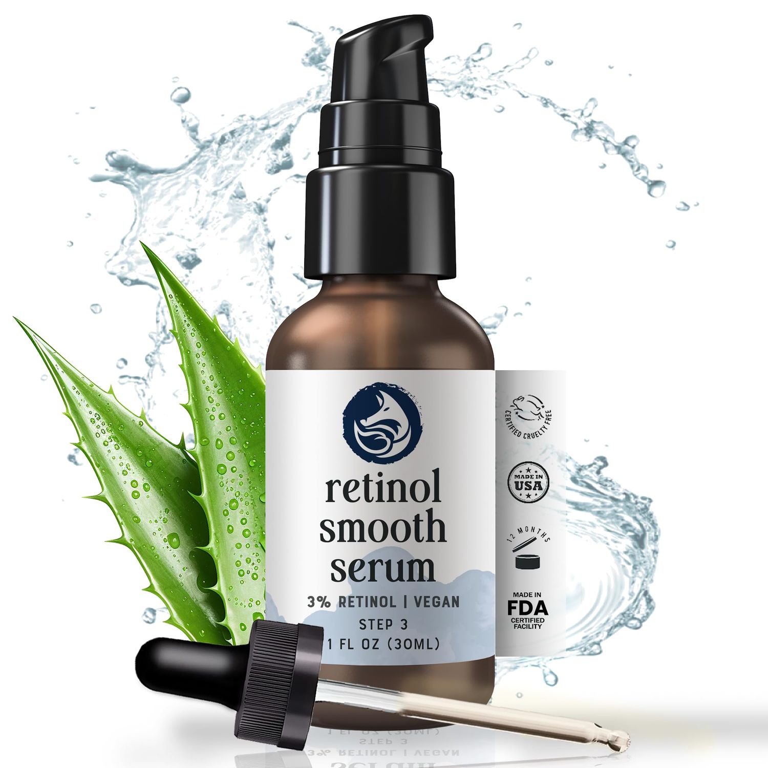 Retinol Face Serum - 3 Retinol - Anti Aging Night Serum - with Gotu Kola, Hyaluronic Acid, Horsetail Extract &amp; Organic Jojoba Oil - 1oz by Foxbrim Naturals