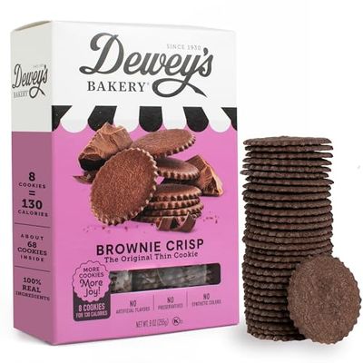 Dewey&#39;s Bakery Brownie Crisp Cookie Thins No Artificial Flavors, Synthetic Colors or Preservatives Baked in Small Batches 9oz Pack of 1