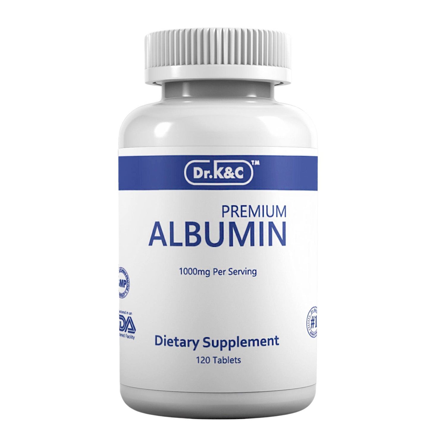 Dr.K&amp;C Premium Albumin Protein Supplement - Extra Strength 1000 mg 120 Tablets Healthy Kidney Liver Promote General Wellness Energy Support Life Balance 1pk