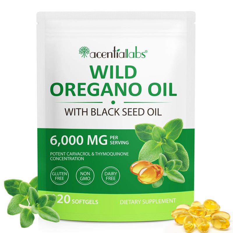 ISUNRISE Oil of Oregano Softgels, 2 in 1 6000mg Oil of Oregano with Black Seed Oil 200mg, Organic Oregano Oil Extract, Oregano Oil Supplement Capsules, Non-GMO, Gluten Free, 120 Count