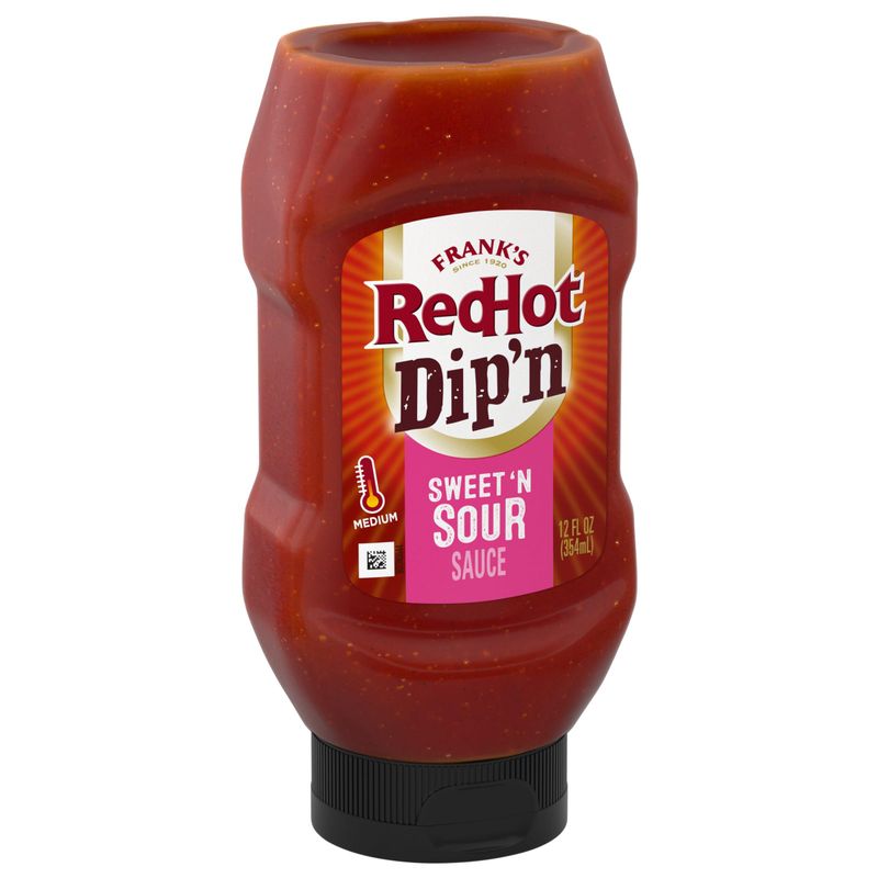 Frank&#39;s RedHot Dipping Sauce, Sweet &amp; Sour, Glaze or Marinade, No Mess, Delicious with Meatballs, Chicken Tenders, Egg Rolls, Stir-Fry, and More, 12 fl oz