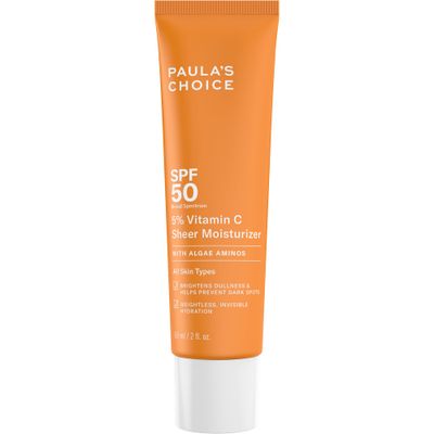 Paulas Choice 5 Vitamin C Sheer Moisturizer SPF 50, Lightweight Invisible Broad-Spectrum Sunscreen, Brightens Dullness, Prevents Dark Spots, For All Skin Types Including Blemish-Prone, 2 Fl Oz.